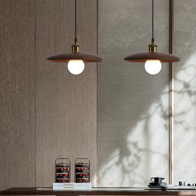 Minimalist Wooden 1-light Saucer Shaped Pendant Light BulbSquare