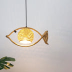 Creative Hemp Rope Willow Weaving Fish Shape 1-light LED Pendant Light BulbSquare