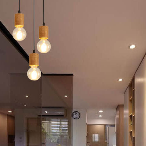 Modern Minimalist Wooden Geometric 1-light Small Pendant Light BulbSquare