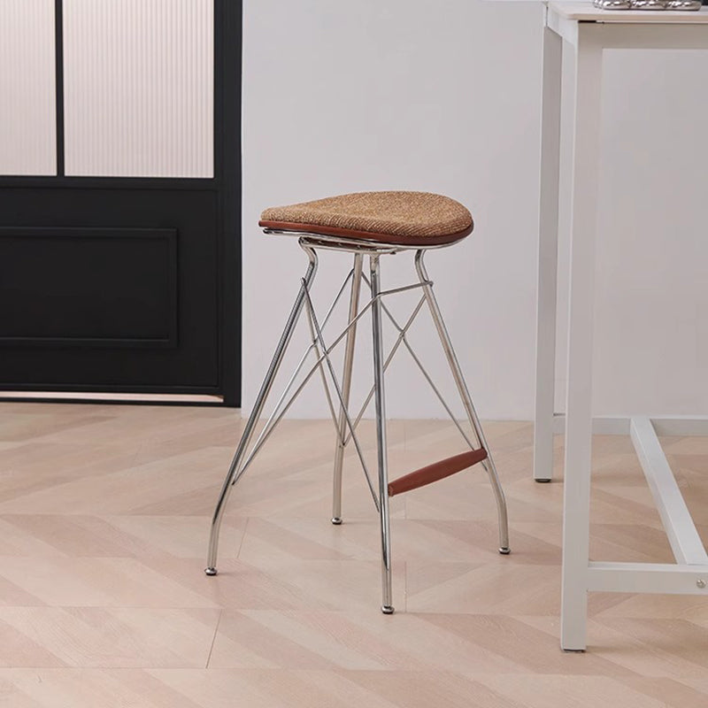 Modern Minimalist Bar Stool - Iron Plated Frame, Multi-Layer Solid Wood Seat With Fabric Upholstery & Beechwood Footrest For Dining Room & Kitchen Lumendat