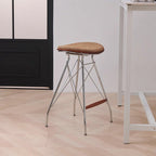 Modern Minimalist Bar Stool - Iron Plated Frame, Multi-Layer Solid Wood Seat With Fabric Upholstery & Beechwood Footrest For Dining Room & Kitchen Lumendat