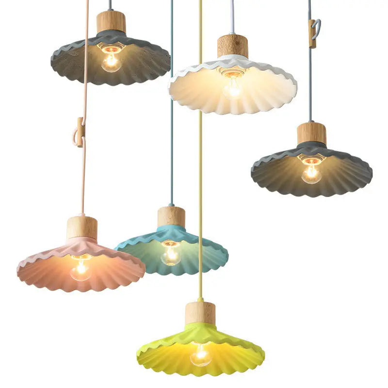 Modern Macaron Cement Scalloped Shade 1-light Pendant Light for Living Room Lumendat