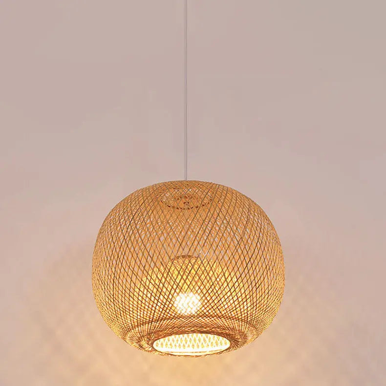 Bamboo Weaving Round Ball Beige 1-light Japanese Pendant Light Lumendat