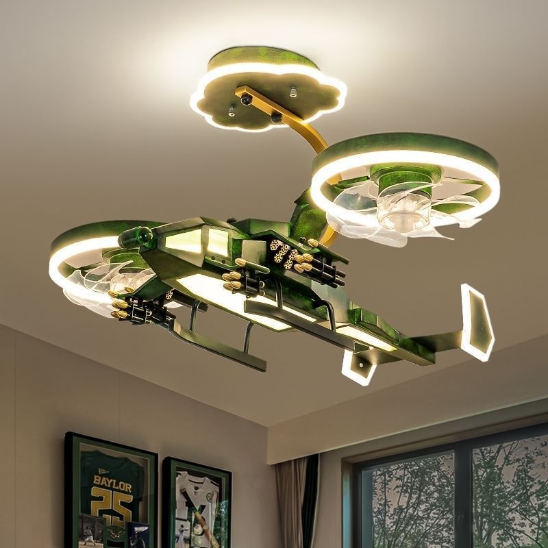 Lumendat Contemporary Creative Kids Airplane Acrylic LED Flush Mount Ceiling Fan Light For Bedroom Lumendat