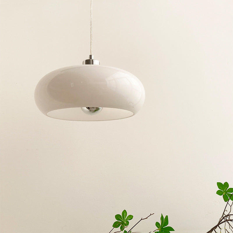 Vintage White / Orange Glass Dome 1-Light Pendant Light