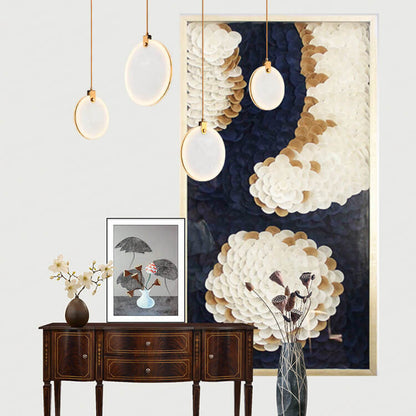 Modern Minimalist Round Marble Copper 1-Light LED Pendant Light For Living Room