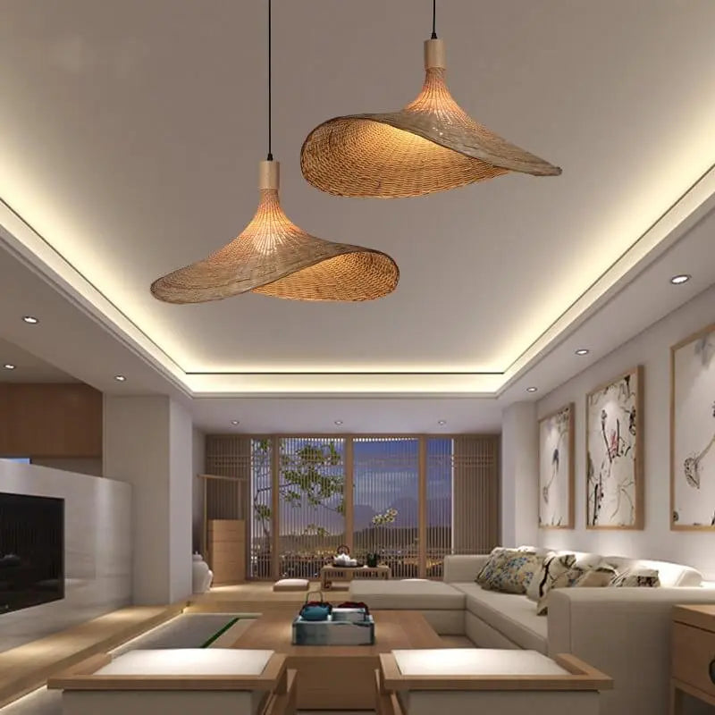 Woven Bamboo 1-light Straw Hat Pendant Light Lumendat
