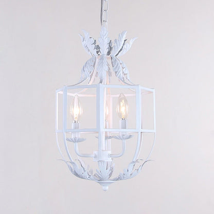 Vintage Wrought Iron Lantern Cage 3-light Chandelier