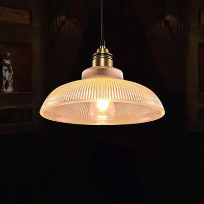 Vintage Striped Pot Lid Glass 1-Light Pendant Light