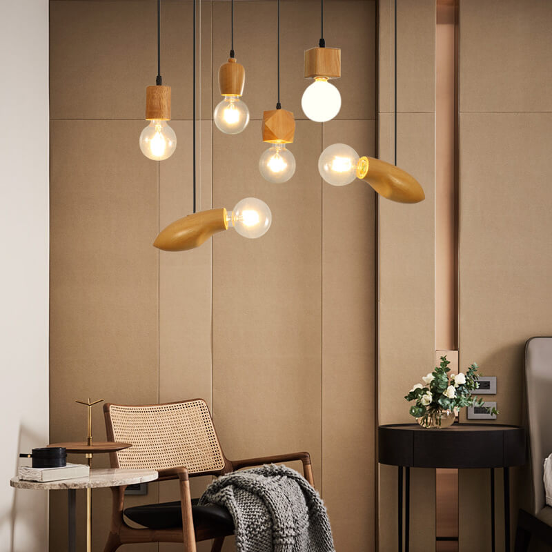 Modern Minimalist Wooden Geometric 1-light Small Pendant Light BulbSquare