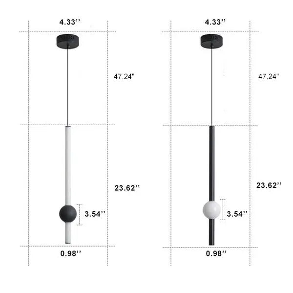 Modern Minimalist Long Cylinder with Metal Ball LED Pendant Light Lumendat
