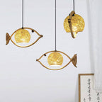 Creative Hemp Rope Willow Weaving Fish Shape 1-light LED Pendant Light BulbSquare