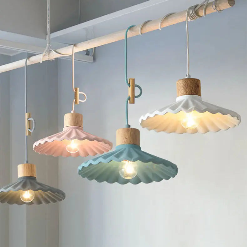 Modern Macaron Cement Scalloped Shade 1-light Pendant Light for Living Room Lumendat