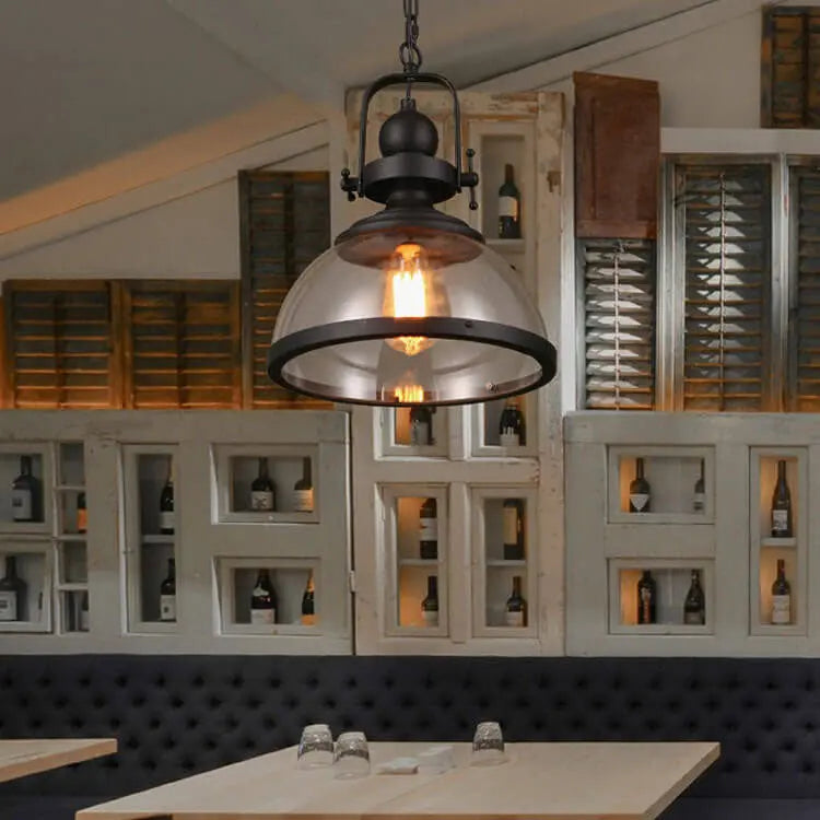 Retro Glass Shade 1-light Single Dome Pendant Light Lumendat