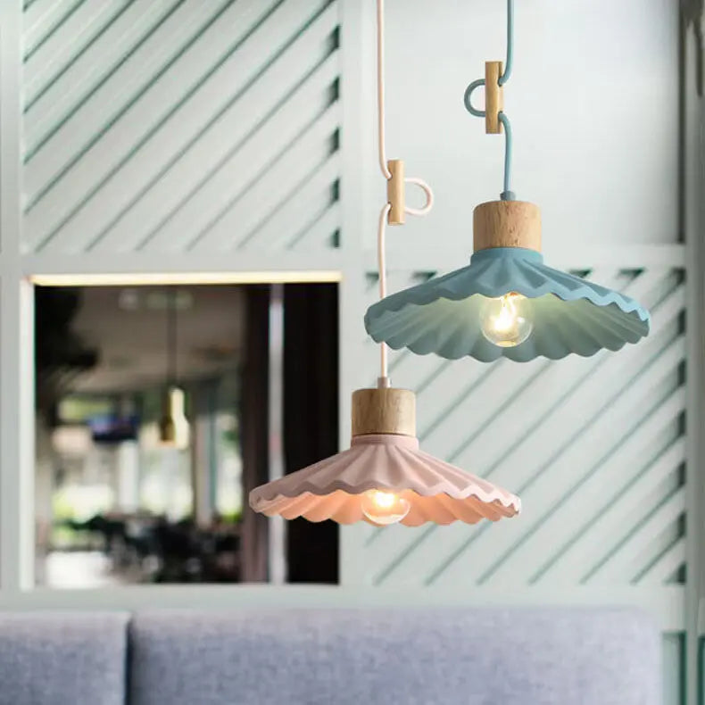 Modern Macaron Cement Scalloped Shade 1-light Pendant Light for Living Room Lumendat