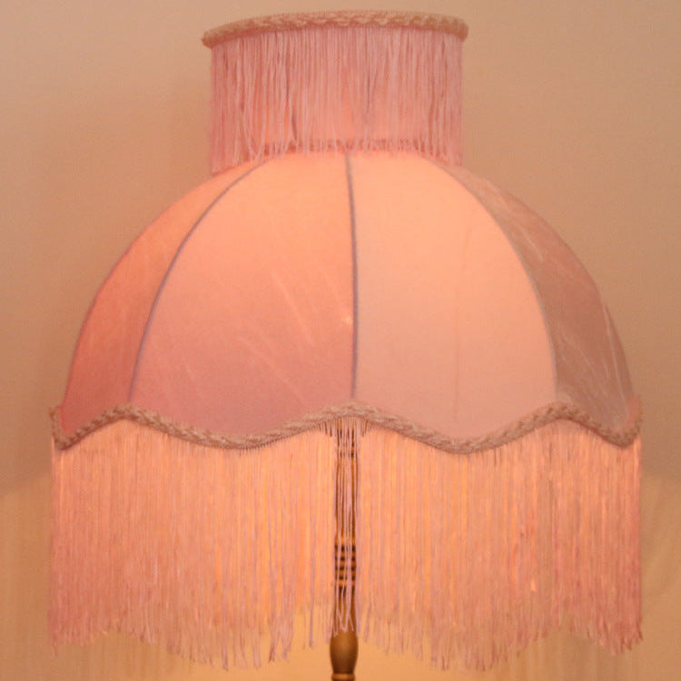 Traditional Vintage Cylinder Semicircle Tassel Fabric Copper 1-Light Standing Floor Lamp For Living Room Lumendat