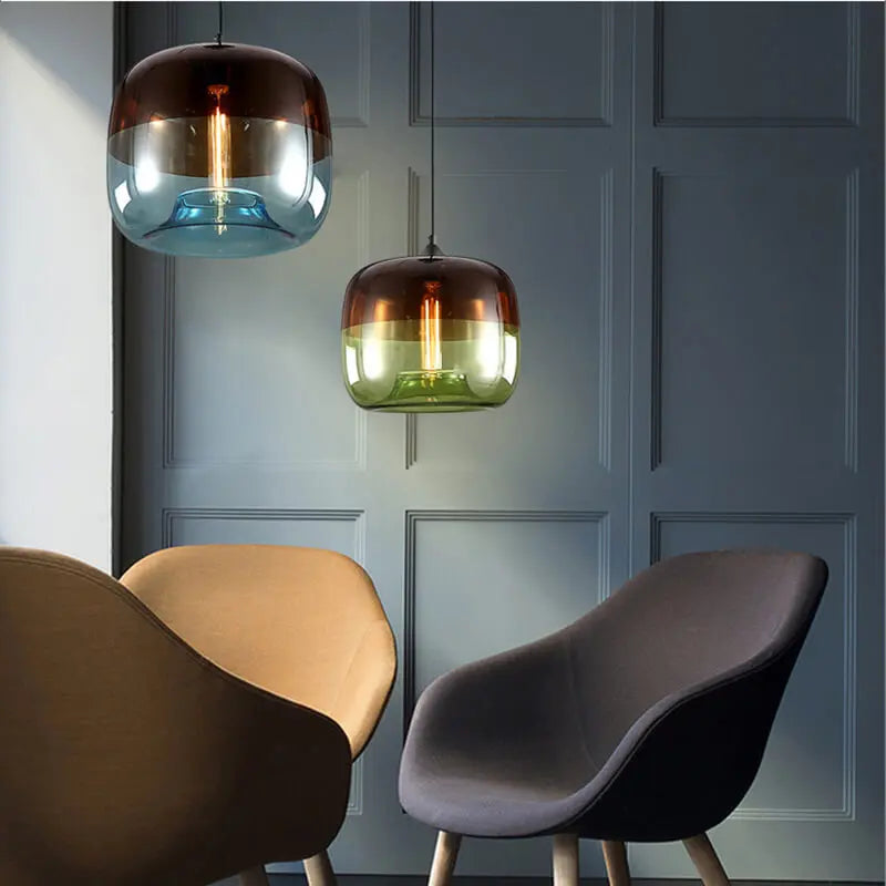Retro Colorful Glass 1-light Drum Pendant Light Lumendat