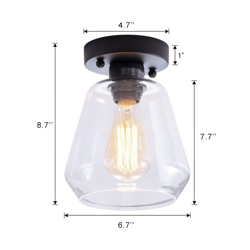 Clear Glass 1-light Bell Semi-flush Mount Lighting