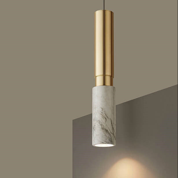 Modern Luxury Cylinder Marble Splicing Metal 1-Light Single Pendant Light For Living Room