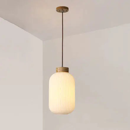 Retro White Striped Glass Jar 1-light Japanese Pendant Light Lumendat