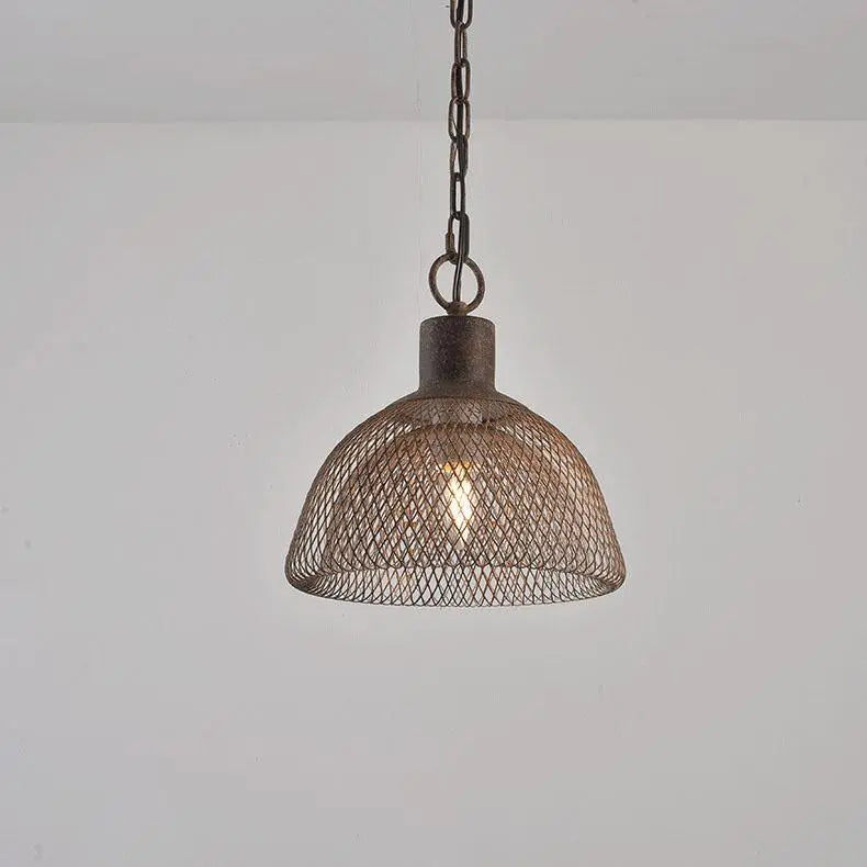Retro Rustic Aged Wrought Iron Wire Half Round 1-light Pendant Light BulbSquare
