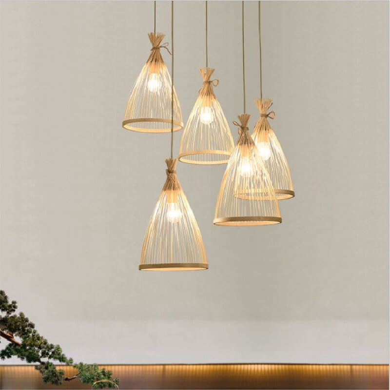 Bamboo Weaving Conical 1-light Japanese Style Pendant Light BulbSquare