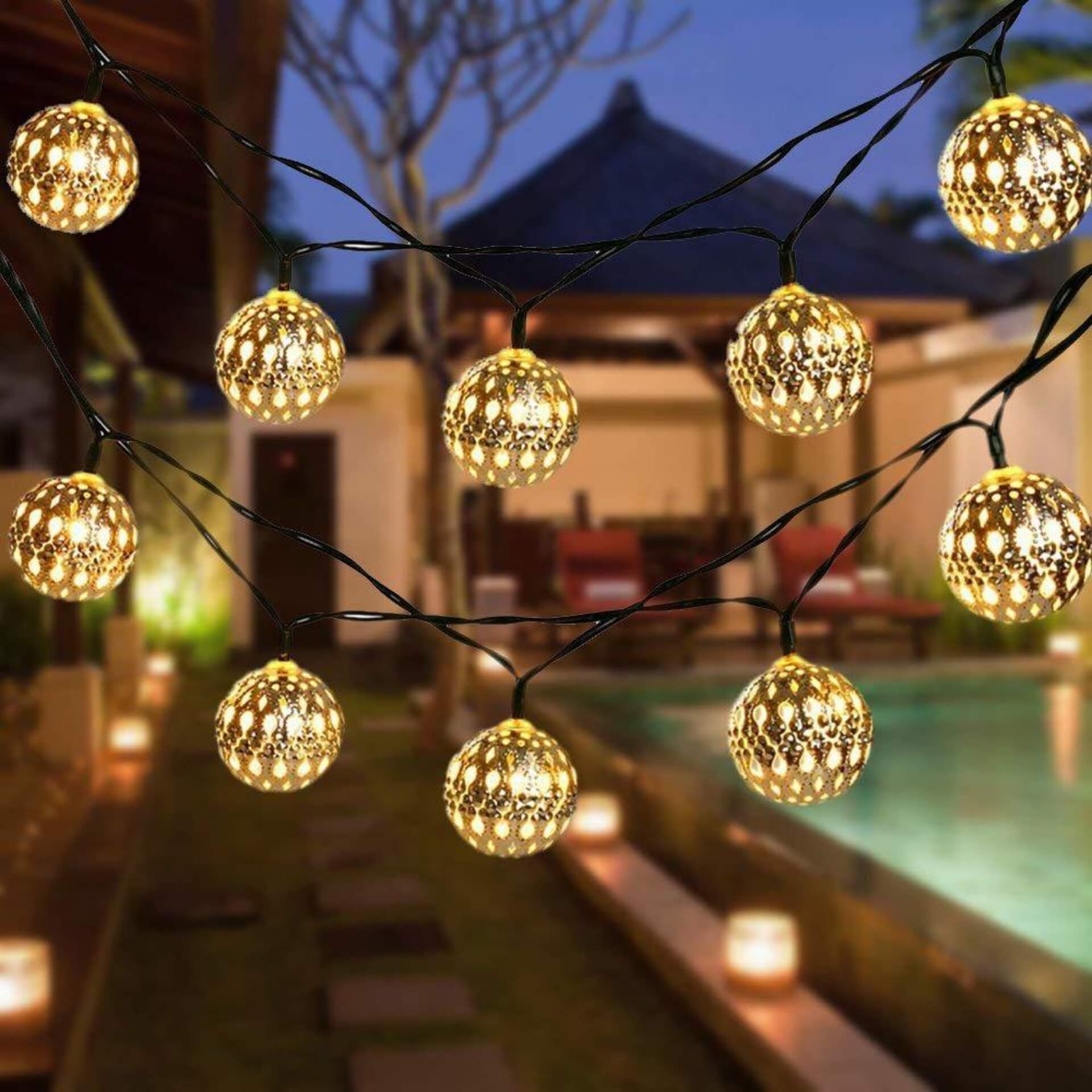 Solar String Lights Moroccan Ball Colorful LED Christmas Lights Iron Orbs Decoration Outdoor String Lights Lumendat