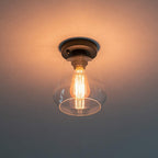 Clear Glass 1-light Bell Semi-flush Mount Lighting