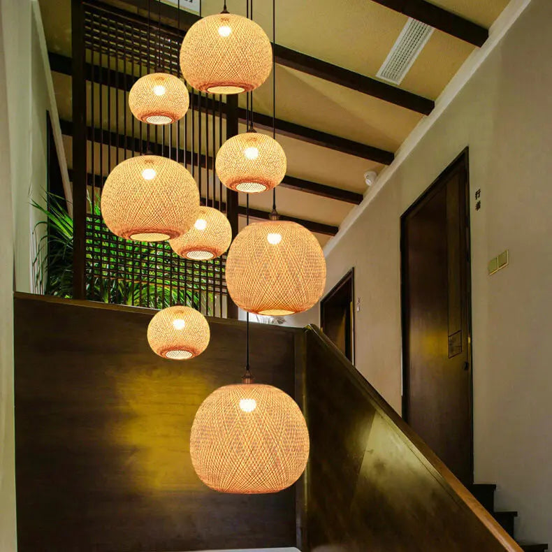 Bamboo Weaving Round Ball Beige 1-light Japanese Pendant Light Lumendat