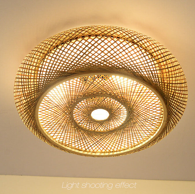Bamboo Weaving 3-light Flush Mount Lighting