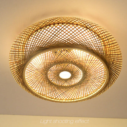 Bamboo Weaving 3-light Flush Mount Lighting