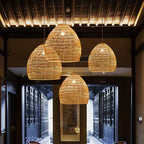 Rattan Weaving 1-light Dome Pendant Light BulbSquare