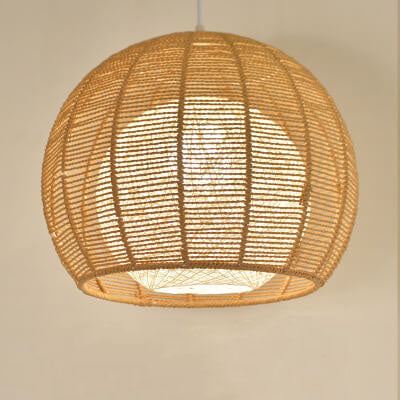 Modern Double Rattan Shade 1-Light Globe Pendant Light