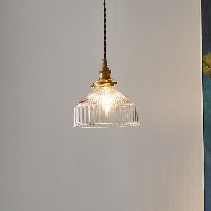 Contemporary Scandinavian Round Striped Glass Brass 1-light Pendant Light for Living Room LiteLiv