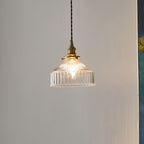 Contemporary Scandinavian Round Striped Glass Brass 1-light Pendant Light for Living Room LiteLiv