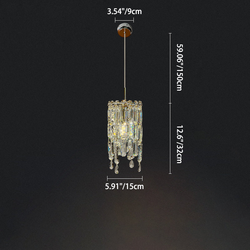 Modern Art Deco Cylinder Metal Crystal 1-light Pendant Light for Living Room