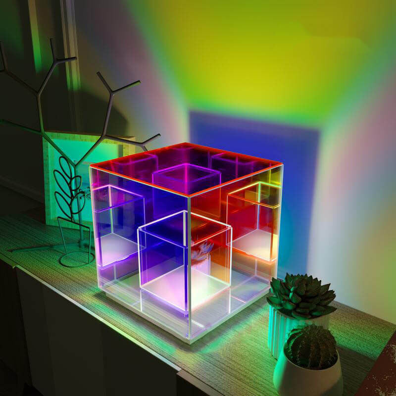 Modern Acrylic RGB Line Rubik's Cube LED Table Lamp Lumendat