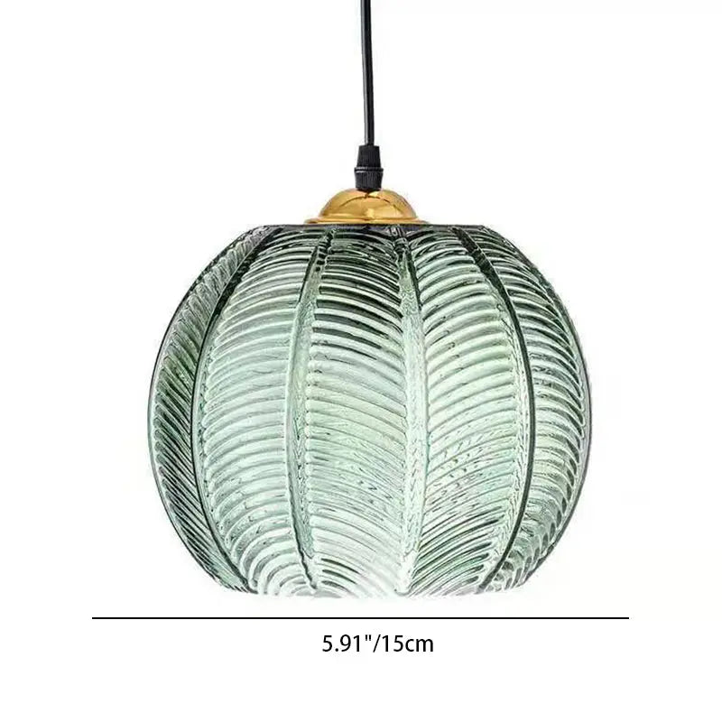 Contemporary Simplicity Green Leaf Patterned Glass Ball Shade 1-light Pendant Light for Living Room Lumendat