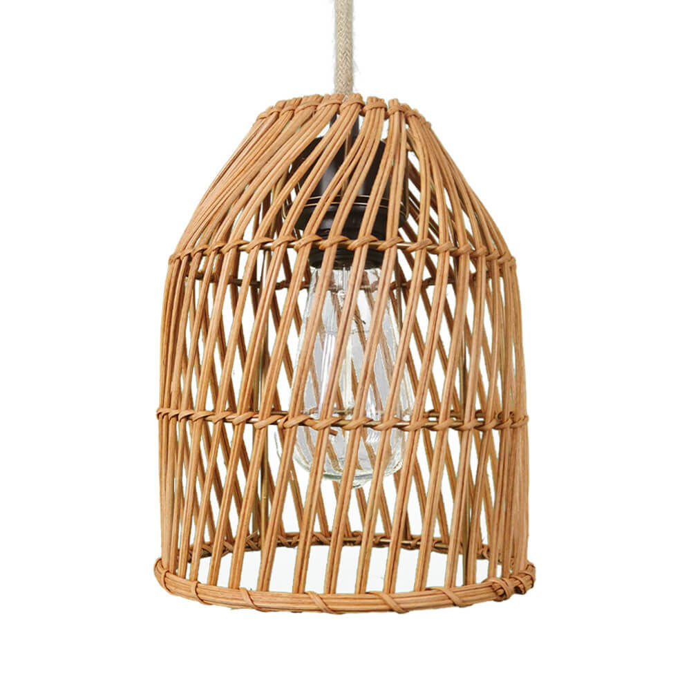 Vintage Rattan Weaving Dome Column 1-light Pendant Light BulbSquare