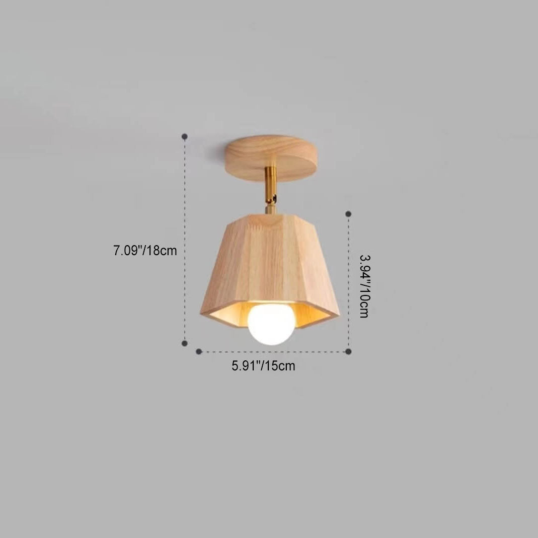 Traditional Japanese Wood Polygon 1/5-light Semi-flush Mount Ceiling Light for Bedroom