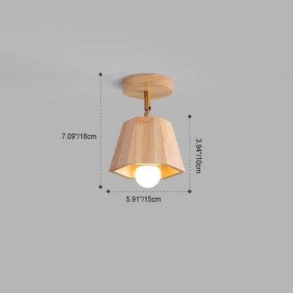 Traditional Japanese Wood Polygon 1/5-light Semi-flush Mount Ceiling Light for Bedroom