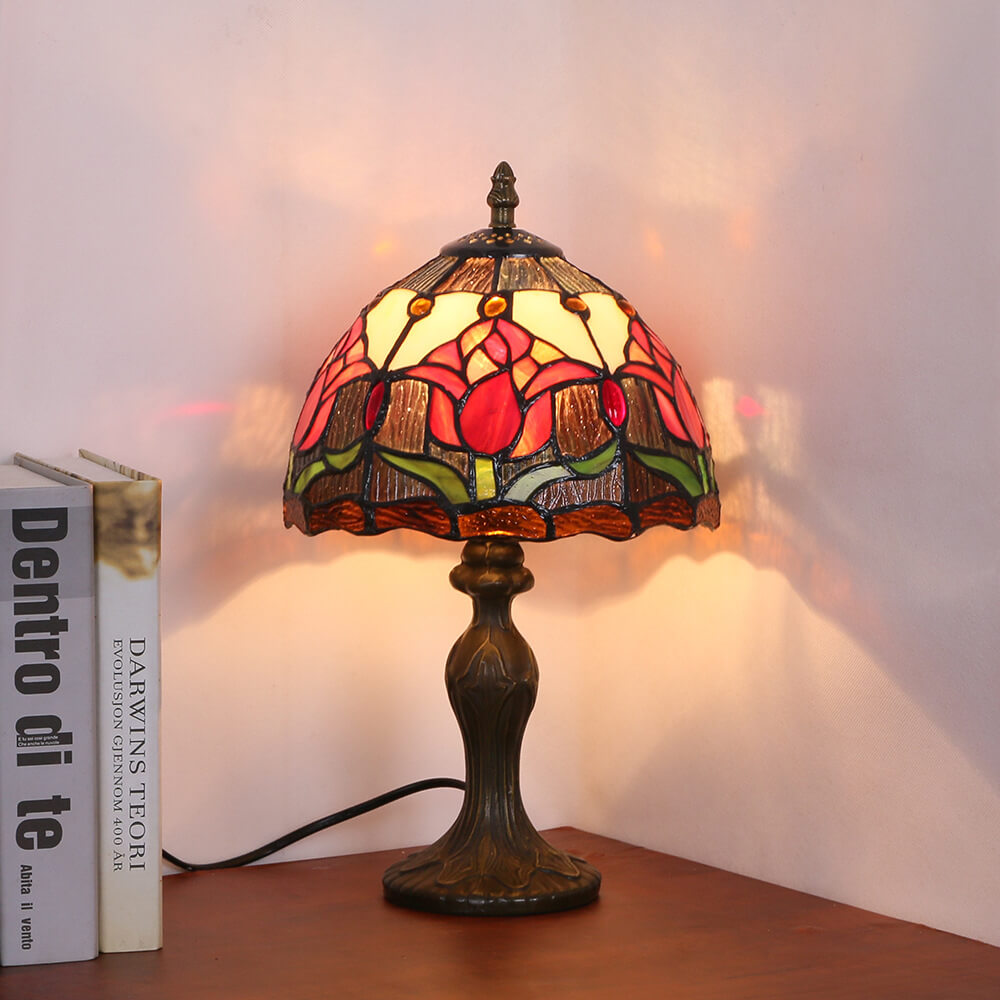 Tiffany Rustic Tulip Stained Glass Round 1-Light Table Lamp Lumendat