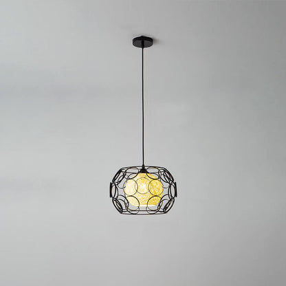 Modern Minimalist Weaving Hemp Ball Iron Drum 1-Light Pendant Light for Living Room