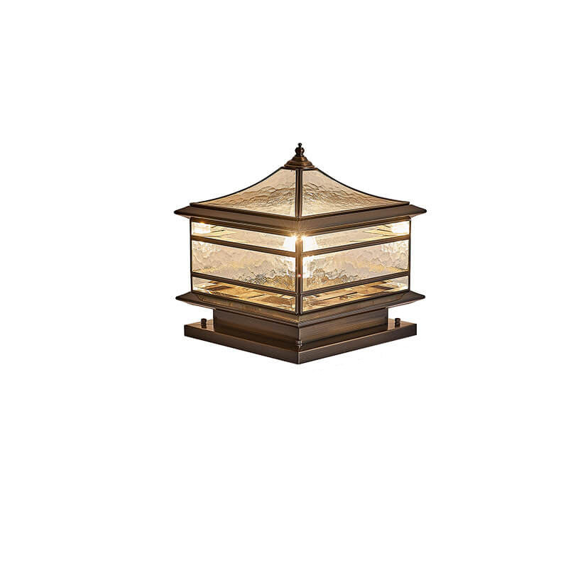 European Outdoor Brass Glass Square 1/2 Light Waterproof Pillar Landscape Light Lumendat