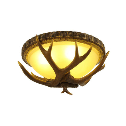 Vintage Industrial Antler Resin Glass Round 2/3/5 Light Flush Mount Ceiling Light