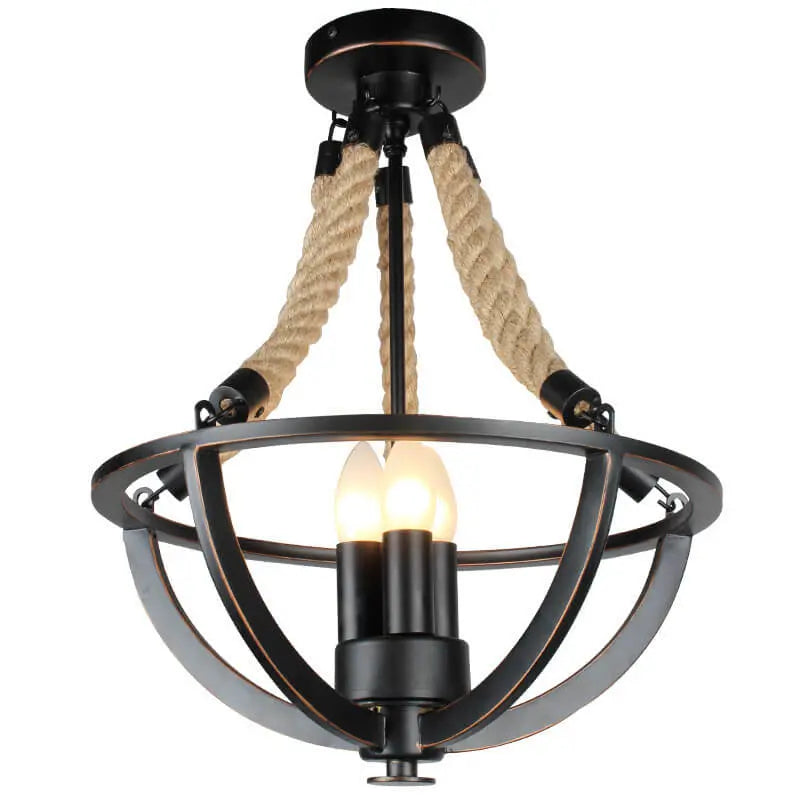 Vintage Industrial Iron Twine 3-light Island Light Chandelier BulbSquare