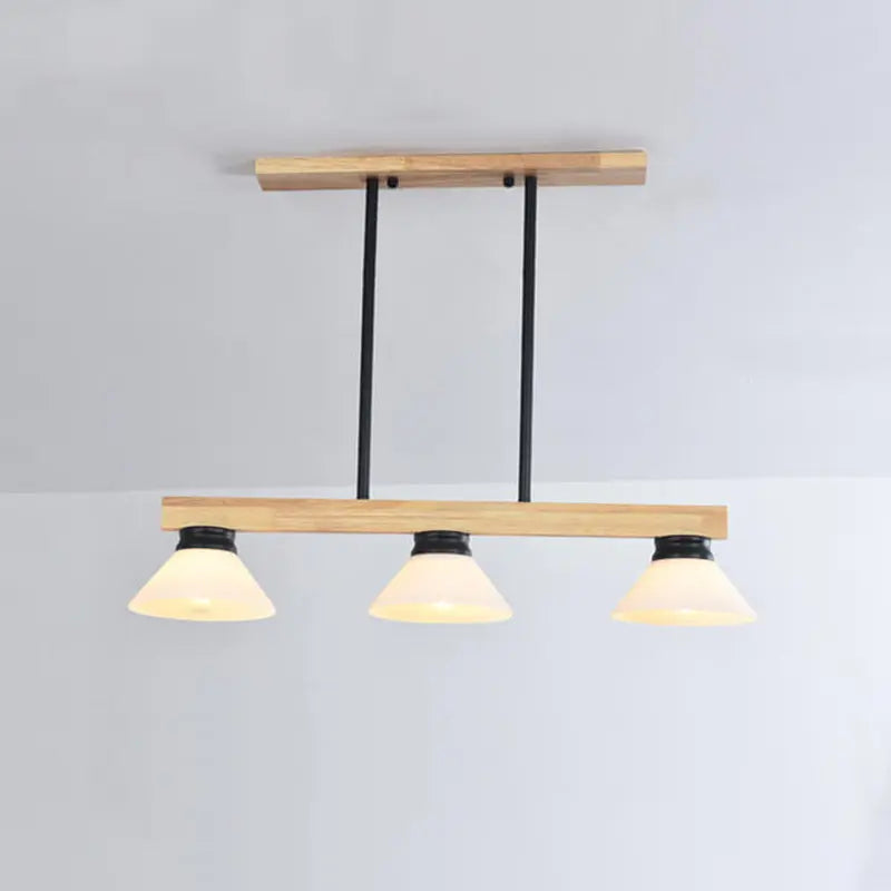 Nordic Solid Wood Cone Glass Shade 3/4 Light Island Light Chandelier BulbSquare