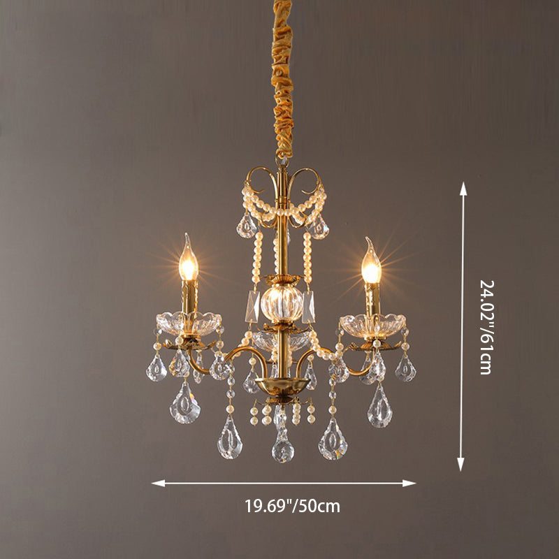 Traditional French Candelabra Flower Iron Crystal 3/6/8 Light Chandelier for Living Room BulbSquare