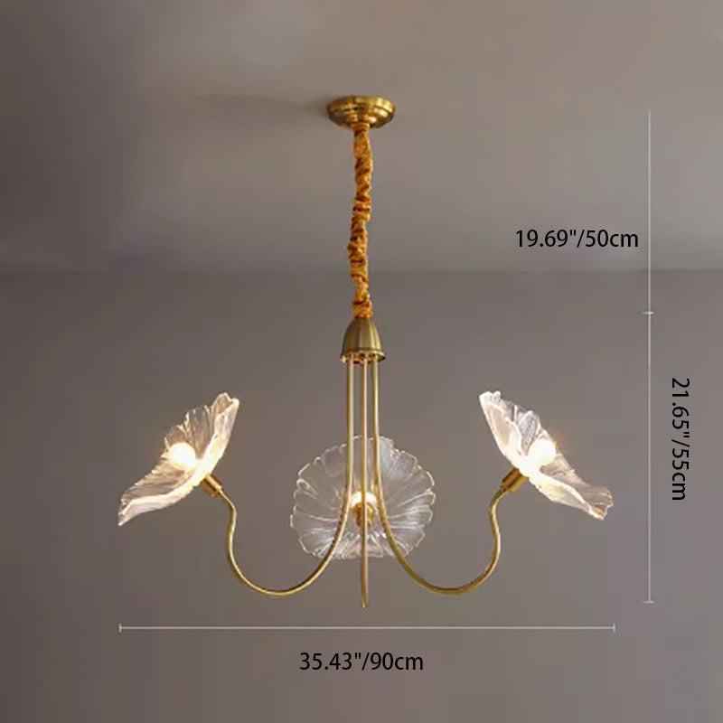 Modern Art Deco Gold Finish Frame Lotus Leaf Glass Shade 3/6-light Chandelier for Living Room