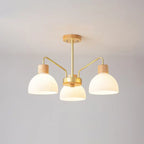 Nordic Vintage Wooden Glass Dome Shade 3/5 Light Chandelier Lumendat